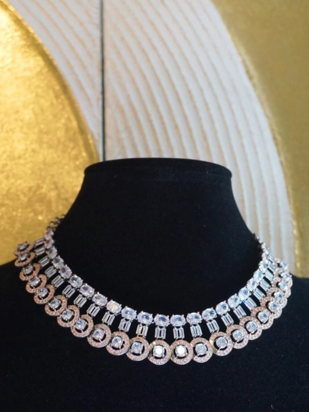 Handcrafted Cubic Zirconia Necklace, Rhodium Plated Finish